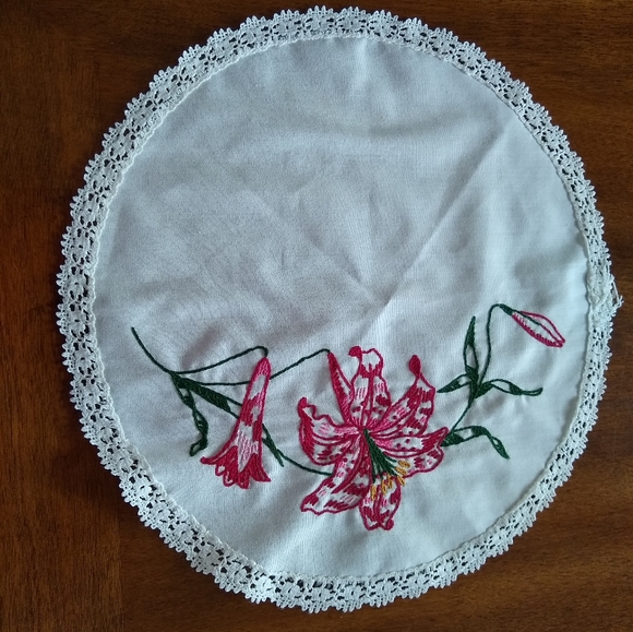 11" hand embroidered dresser scarf. Display on wall or use on dresser. Unique. - Picture 1 of 4